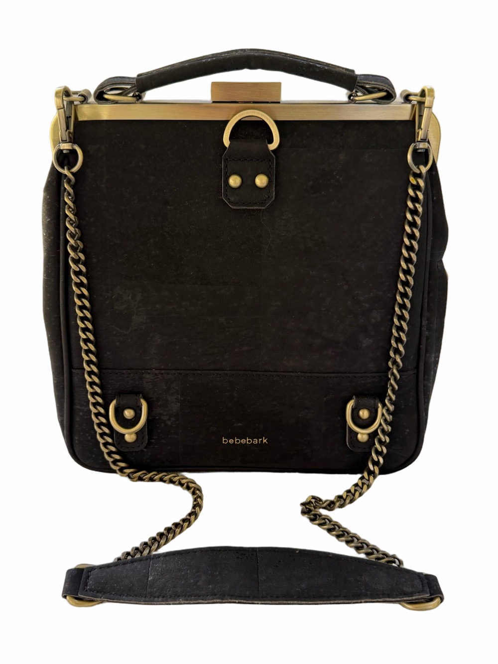 Laflore Paris Bebebark Convertible Purse Bag Backpack Black Cork EUC